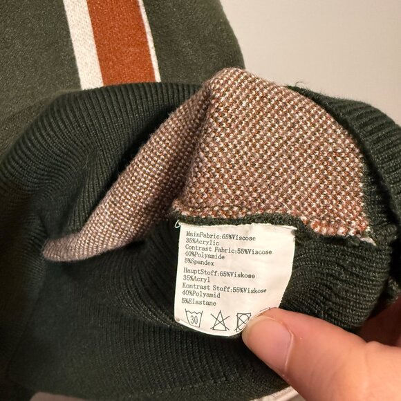 Paul Jones Mens S Zip-Up Sweater With Collar Olive Green & Brown - Picture 6 of 7
